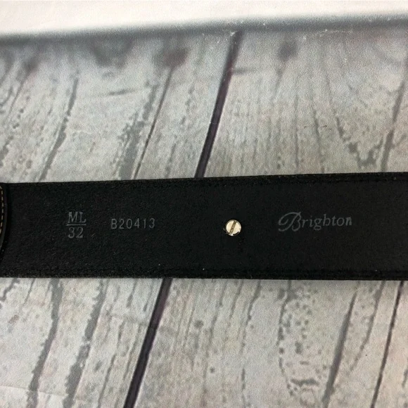 Brighton Black Embellished Embroidered Leather Belt Silver Buckle Medium… - Picture 8 of 15